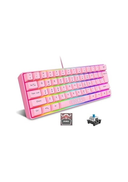 Vooka Trol Blue Switch Mini Rgb Oyun Klavyesi Gaming 62 Tuşlu 18 Rgb LED USB Tip-C Kablosu Pembe Uy