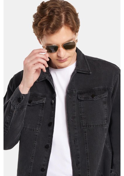 Erkek Relax Fit Rahat Kesim Denim Çıtçıtlı Uzun Kol Kot Ceket siyah Gömlek fiyatları