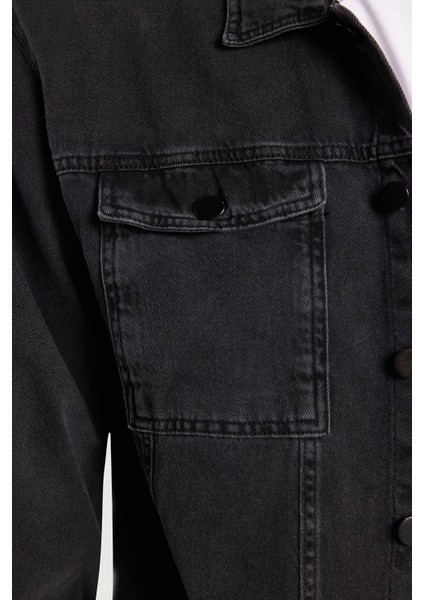 Erkek Relax Fit Rahat Kesim Denim Çıtçıtlı Uzun Kol Kot Ceket siyah Gömlek modelleri