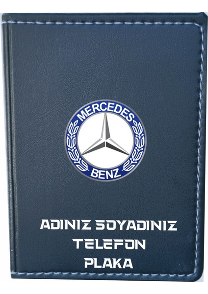 Mercedes Benz Logolu Lüx Kaliteli Suni Deri Kişiye Özel Isimli Ruhsat Kabı