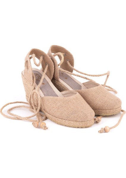 Gerçek Elişi Topuğu Açık Bilekten Bağlamalı Dolgu Topuk Keten Hasır Espadril Handmade fiyatları