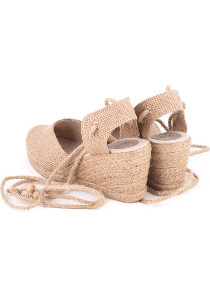 Gerçek Elişi Topuğu Açık Bilekten Bağlamalı Dolgu Topuk Keten Hasır Espadril Handmade modelleri