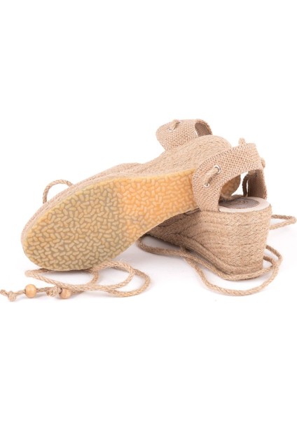 Gerçek Elişi Topuğu Açık Bilekten Bağlamalı Dolgu Topuk Keten Hasır Espadril Handmade fırsatları