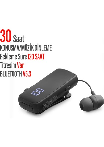 Android & Ios Uyumlu Makaralı Titreşimli Bluetooth Kulaklık Rüzgar Kesici Dijital Kulaklık 30 Saat