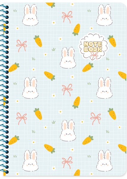 Kawaii Çizgili Stickerli Defter | 16,5 x 22,5 cm | Spiralli – 80 Yaprak