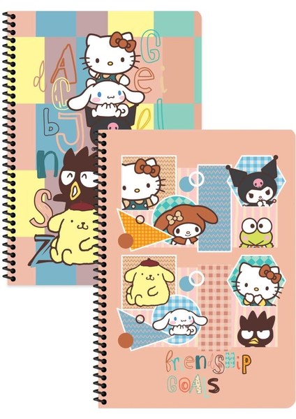 Hello Kitty And Friends Çizgili Defter 2 Adet | 16,5 x 22,5 cm | Spiralli – 80 Yaprak