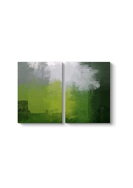 Tabloshop Yeşil ve Gri Soyut Kanvas Tablo 83 x 55-2 Parçalı
