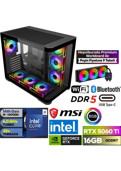 16 GB RTX 5060 TI ULTRA GAMİNG PC i9-14900K 32GB RAM 1TB SSD Masaüstü Bilgisayar