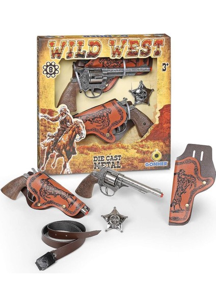 Elite 2'li Metal Kovboy Tabancası Kapsül Patlatan Revolver Silah Seti - (Rozetli) 1 Adet