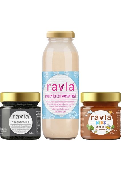 3'lü Ürün - Ravla Chia Tohumu 150G / Badem Içeceği 250G / Kids Meşe Balı 250G