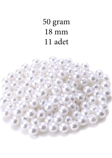 50 Gram 18MM Beyaz Renk Plastik Inci Boncuk Çanta ve Takı Yapım Boncuğu (~11 Adet)