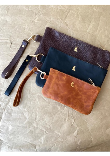 (Isim Yazıyoruz) Hakiki Deri Portföy Clutch Çanta / Makyaj Çantası / Çok Amaçlı El Çantası
