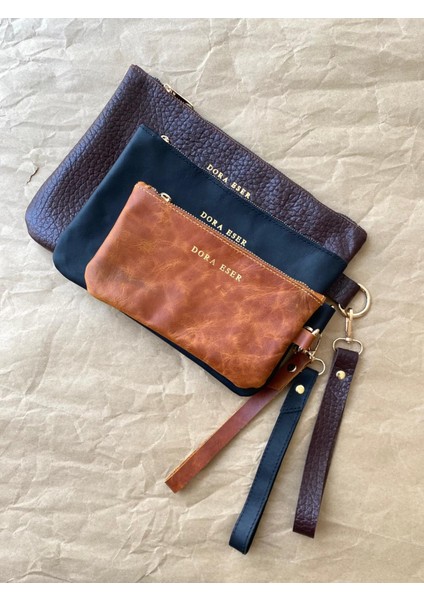 (Isim Yazıyoruz) Hakiki Deri Portföy Clutch Çanta / Makyaj Çantası / Çok Amaçlı El Çantası indirimleri