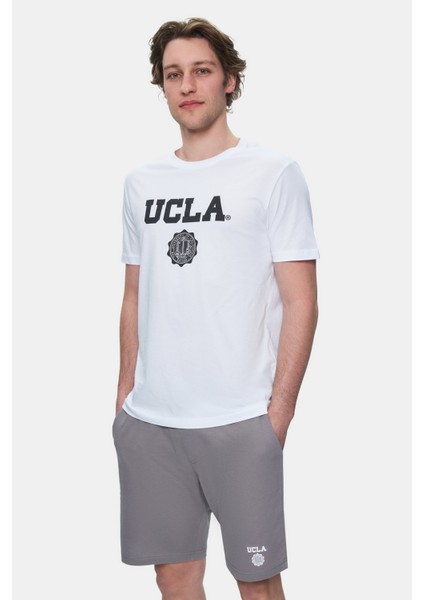 GAYLEY Beyaz Bisiklet Yaka Baskılı Standard Fit Erkek Tshirt