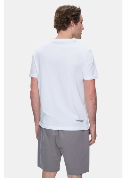 GAYLEY Beyaz Bisiklet Yaka Baskılı Standard Fit Erkek Tshirt fırsatları
