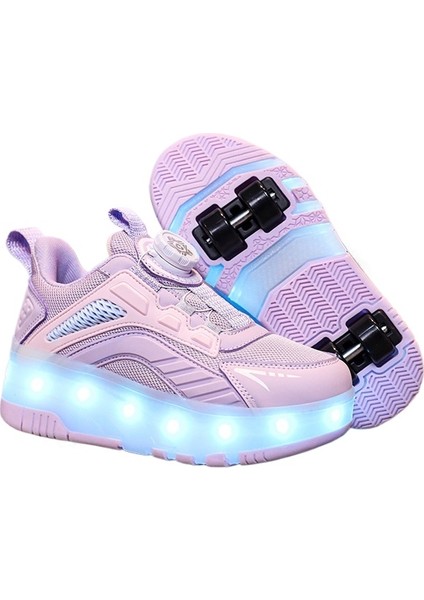 8 Tekerlekli USB Şarj Edilebilir LED Işıklı Paten (Yurt Dışından)