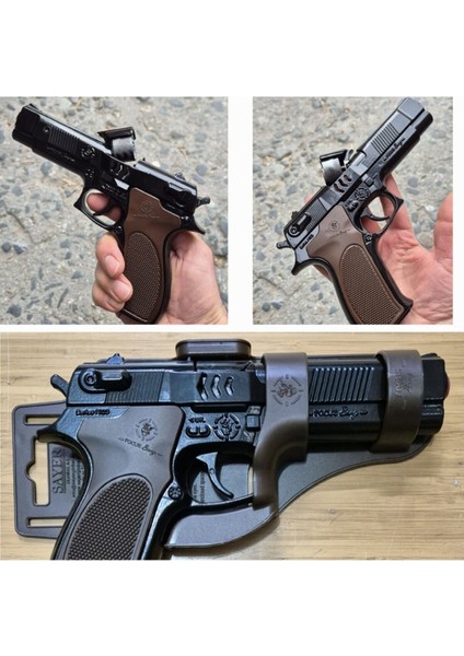 Elite Metal Revolver Silah 25 cm Mantar Kapsül Atan Tabanca Revolver 144 Adet Kapsül Hediyeli 1 Adet