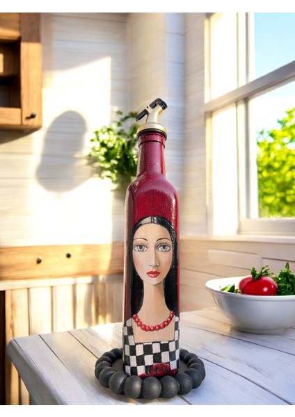 500 ml El Yapımı Kadın Portreli Cam Yağdanlık | Sosluk, Sirkelik, Mutfak & Sofra Aksesuarı, Sunum