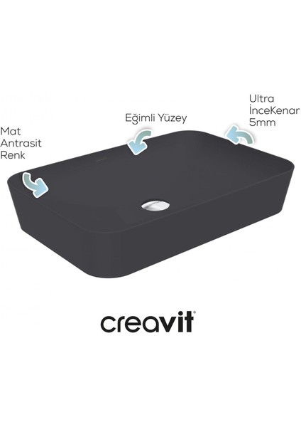 Ultra Dikdörtgen Çanak Lavabo 60 cm Mat Antrasit fırsatları