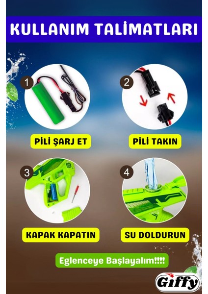 Elite Oyuncak Şarjı 12 Metre Menzilli Otomatik Su Tabancası 40 cm Sızdırmaz Contalı Yaz Oyuncağı 1 Adet modelleri