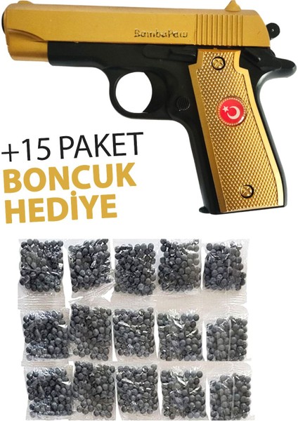 Elite Boncuk Atan Türk Bayraklı Gold Oyuncak Tabanca - Boncuk Atan Oyuncak Tabanca + 15 Paket Boncuk 1 Adet