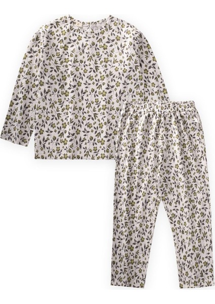 Desenli Kız Çocuk Pijama Takim 2-8 Yaş Ekru