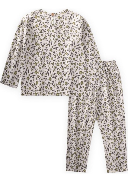 Desenli Kız Çocuk Pijama Takim 2-8 Yaş Ekru