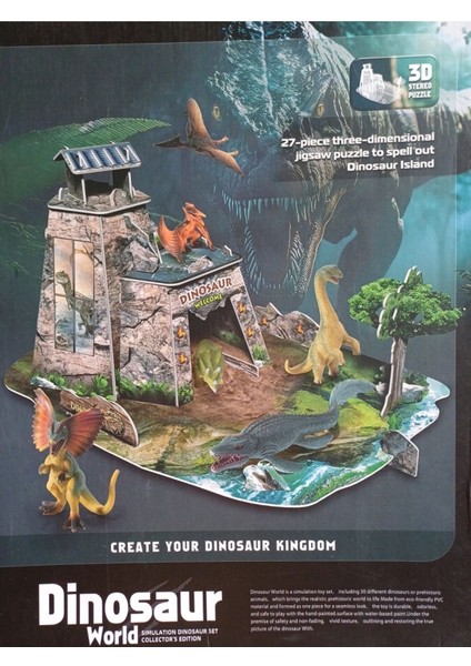 Elite Taşıma Kutulu Dinazor Set Raptor 3D Standlı Oyun Alanı Trex Dev 59 Parça Oyuncak Dinozor 1 Adet