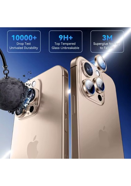 iPhone 16 Pro Max / 16 Pro Uyumlu Yüksek Kaliteli Safir Kamera Lens Koruyucu Kolay Kurulum Aparatlı indirimleri