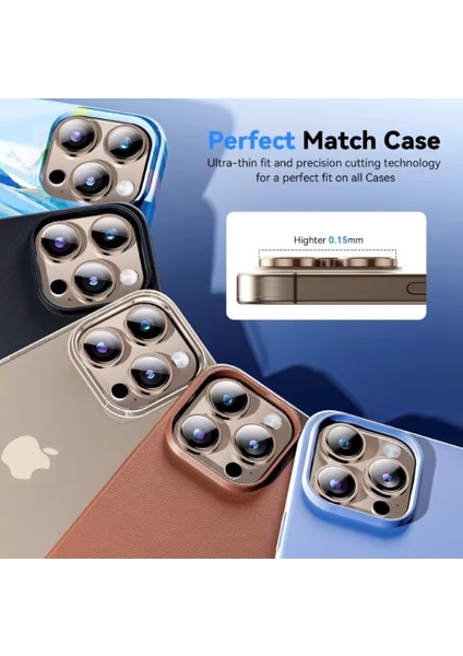 iPhone 16 Pro Max / 16 Pro Uyumlu Yüksek Kaliteli Safir Kamera Lens Koruyucu Kolay Kurulum Aparatlı