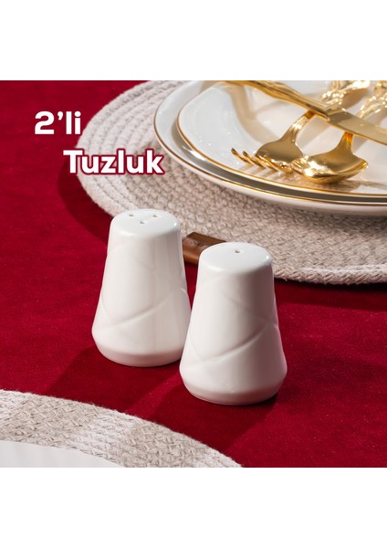 2335 Güneş 2li Porselen Tuzluk Biberlik Seti Beyaz - 7X5CM