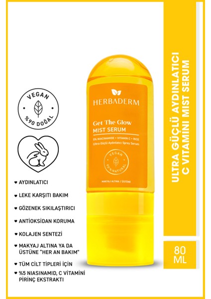 Ultra Güçlü Aydınlık Verici C Vitamini Mist Sprey Serum, Makyaj Altına/üstüne 80 ml