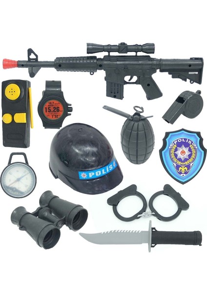 Elite Kasklı Kelepçeli Polis Seti 10 Parça 1 Adet fiyatları