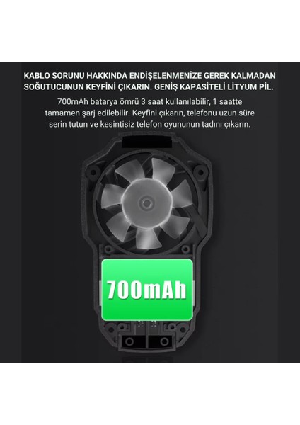 Kablosuz 700MAH Şarjlı 6000RPM 3 Hız Kademeli Dönüş Telefon Soğutucu Fan Soğutma Fanı Radyatör Soğutucu modelleri