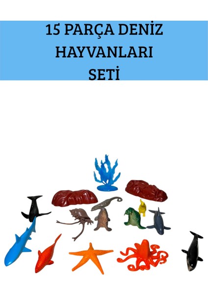 Elite Fok Balığı Deniz Aslanı Balina Köpek Balığı Deniz Yıldızı 15 Parça Deniz Hayvanları Seti 1 Adet
