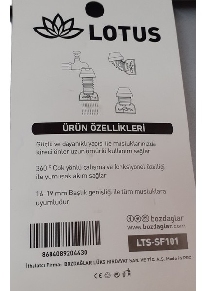 Lotus - Akordiyon Musluk Filtresi (Pervaneli- Kelepçeli-Kireç Önleyici Başlık) fiyatları