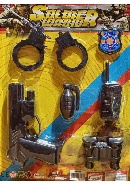 Elite Soldier Warior Polis Oyuncak Seti 6 Parça Silah,el Bombası, Dürbün, Kelepçe,telsiz, Rozet 1 Adet