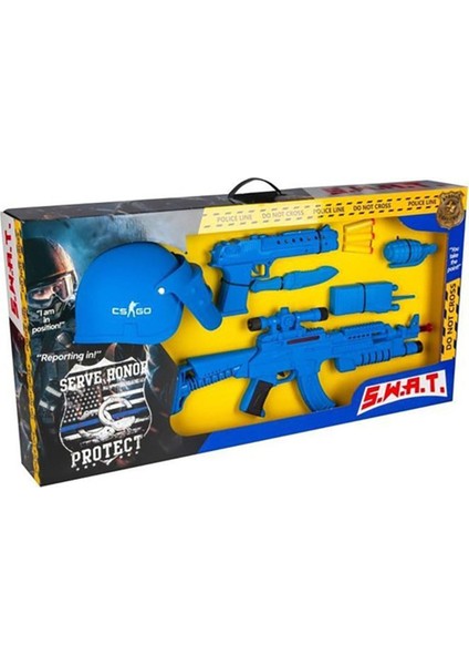 Elite Sesli ve Işıklı Swat Set Pilli Silah Seti Tüfek Tabanca Bıçak El Bombası Telsiz Kask 1 Adet