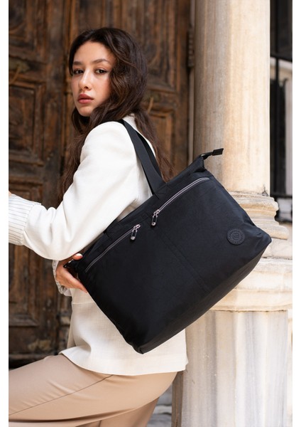 Kadın 6 Gözlü Kullanışlı Suya Dayanıklı Paraşüt Kumaş Büyük Boy El ve Omuz Çantası