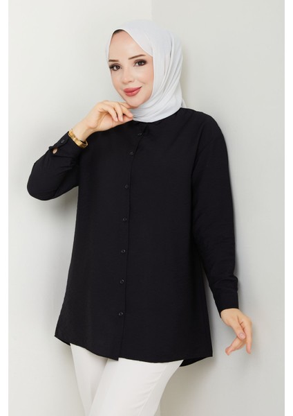 Kadın Arkası Düğme Detaylı Robalı Iç Göstermez Lilium Gömlek -PMK428