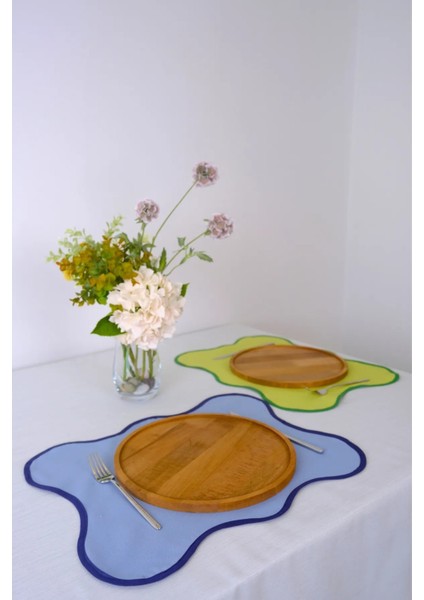 2'li Yeşil Mavi Flow Duck Keten Yıkanabilir Leke Tutmaz Biyeli Supla Amerikan Servis 40X50 cm