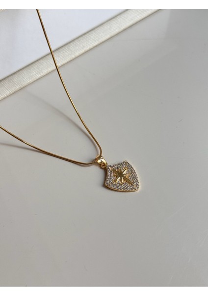 Zirkon Taşlı Plakada Kuzey Yıldızı Gold Çelik Kolye indirimleri
