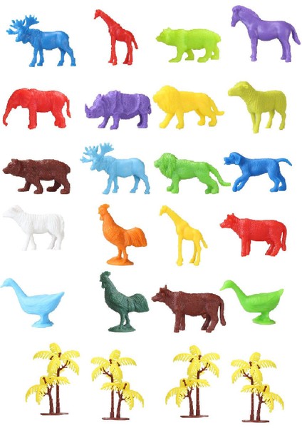 Elite Toy Play 24 Parça Renkli Mini Vahşi Hayvanlar ve Çiftlik Hayvanları Figür Seti 4-6 cm SKU669-676 1 Adet