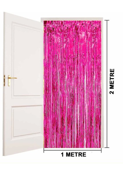Fuşya Renk Ekstra Metalize Parlak Saçaklı Arka Fon Perde 1x2 Metre (4887) modelleri