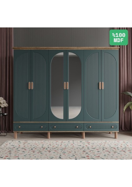 Soho 6 Kapaklı Aynalı Çekmeceli Mdf Gardırop
