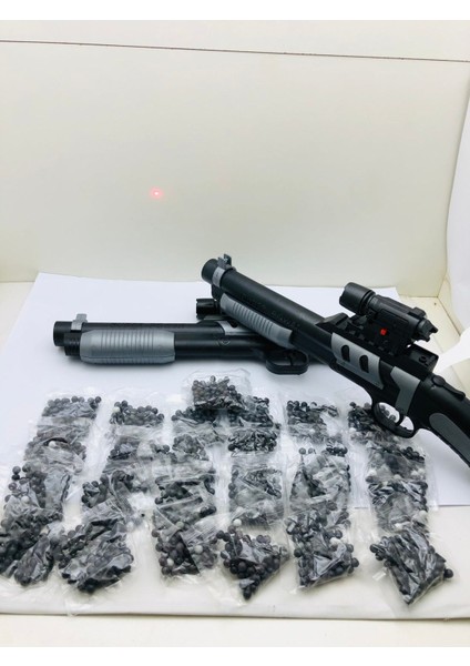 Elite Boncuk Atan 2 Adet Lazerli Pompalı Tüfek ve 25 Paket 1 Adet