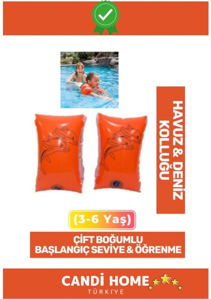 Elite Premium Yunus Başlangıç Seviye Çift Boğumlu 3-6 Yaş Çocuk Deniz Havuz Yüzme Öğrenme Şişme Kolluğu 1 Adet