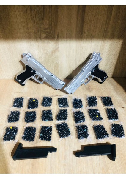 Elite Gold-Siyah ve Gümüş Renk Boncuklu Oyuncak Tabanca 2 Adet + 21 Paket Boncuk 1 Adet