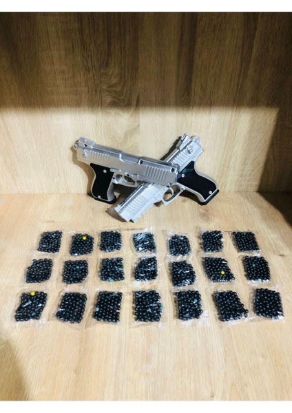 Elite Gold-Siyah ve Gümüş Renk Boncuklu Oyuncak Tabanca 2 Adet + 21 Paket Boncuk 1 Adet