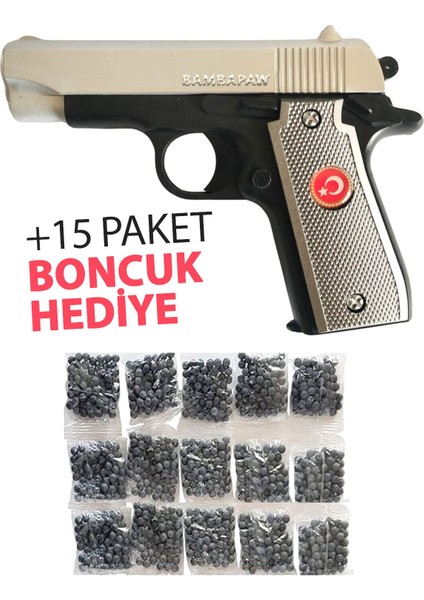 Elite Yeni! Boncuk Atan Türk Bayraklı Gümüş Oyuncak Tabanca - Boncuklu Oyuncak Tabanca + 15 Paket Boncuk 1 Adet